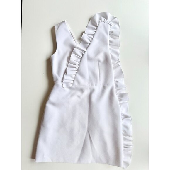 MSGM White Crepe V-Neck Ruffle Trim Mini Sheath Dress, Size 42/M - Picture 6 of 13